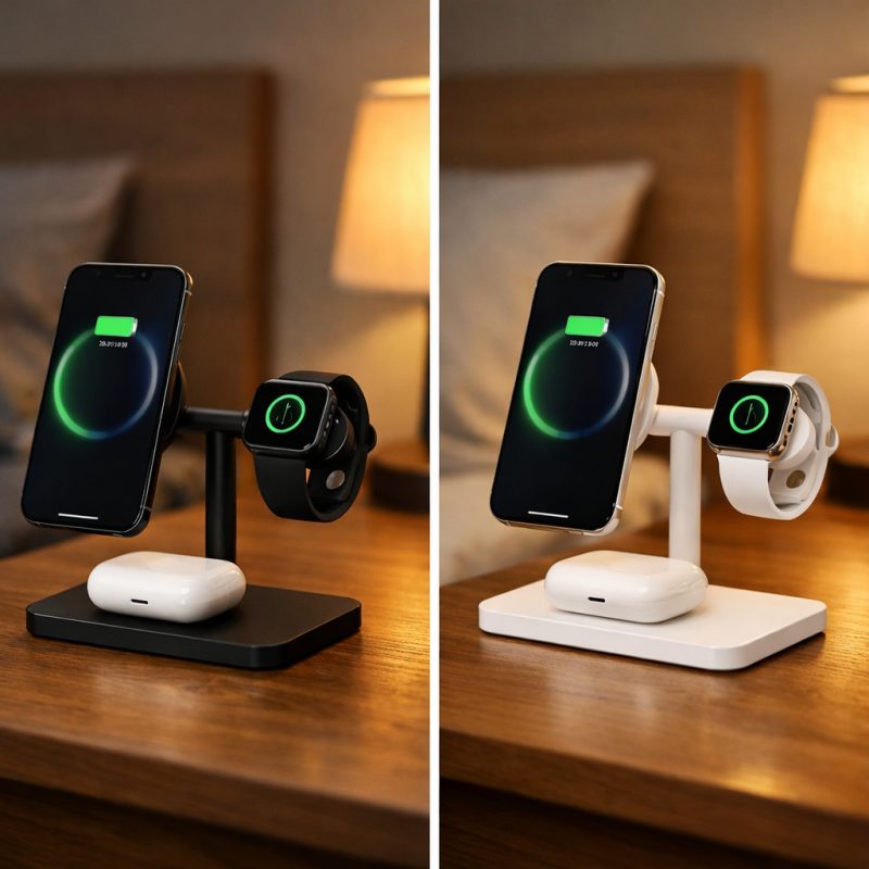 3-i-1 magnetisk oplader til Apple-enheder i sort eller hvid