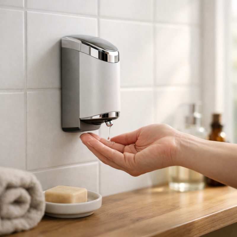 Pladsbesparende vægmonteret sæbedispenser til badeværelset