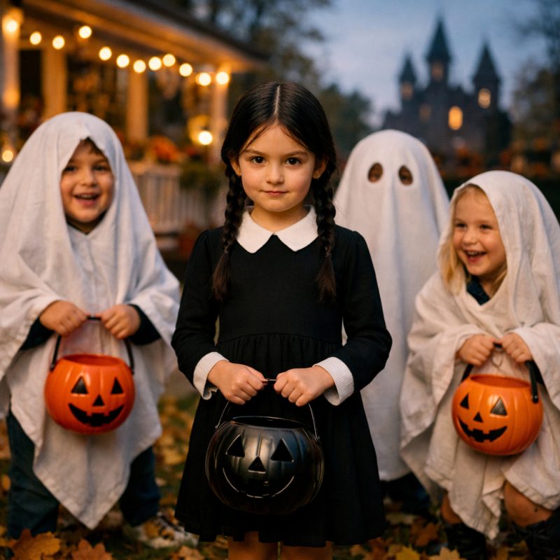 Wednesday Addams-inspireret kjole til børn - Halloween-kostume (3)