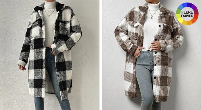 Ternet teddy fleece longline shacket coat - Dame vintertermojakke i klassisk tern, fås i 5 farver og 5 størrelser