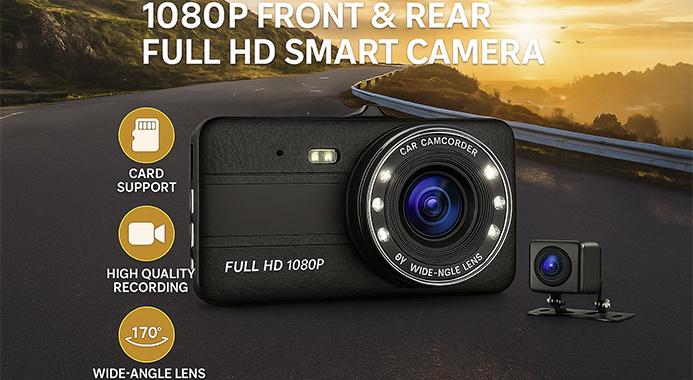 1080p dobbelt dashcam-sæt - Full HD for- og bagkamera med nattesyn