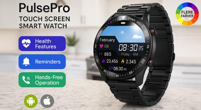 PulsePro smartwatch til mænd - fitness tracker med touchskærm, pulsmåler og multisport-funktioner | Bærbar teknologi som alternativ til Apple Watch & Samsung Galaxy Watch