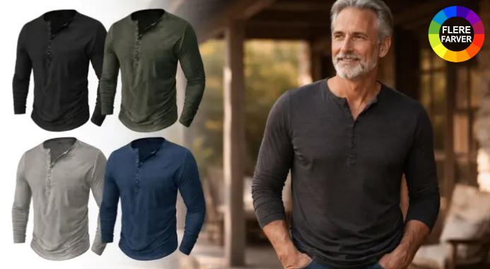 Langærmet Henley-trøje i 100 % bomuld med en blød og behagelig følelse - tidløst design med knapper, der passer til brug året rundt