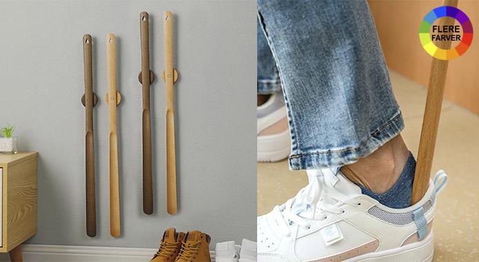 Elegant skohorn i træ, hele 50 cm langt for ekstra bekvemmelighed - Den stilfulde magnetiske holder gør det altid let tilgængeligt i entreen