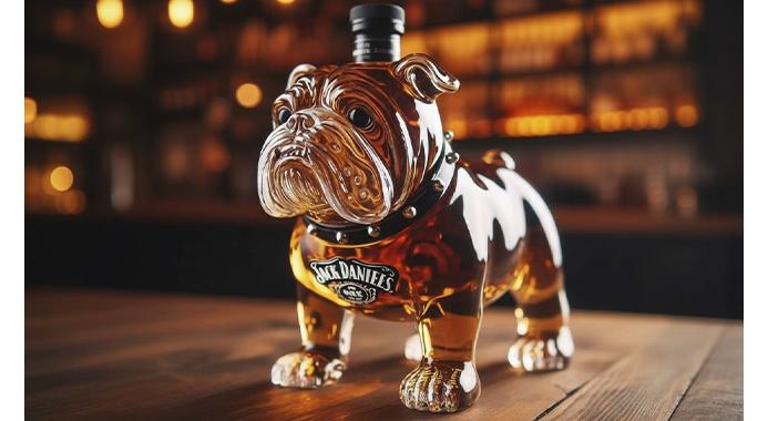 Whiskykaraffel i glas formet som en bulldog - unik gave til bordet