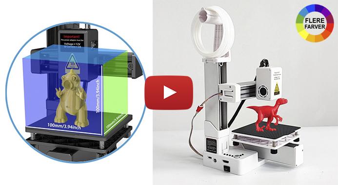 Begyndervenlig 3D-printer - Nem opsætning, kompatibel med PLA & TPU 1,75 mm filament, inkl. strømadapter