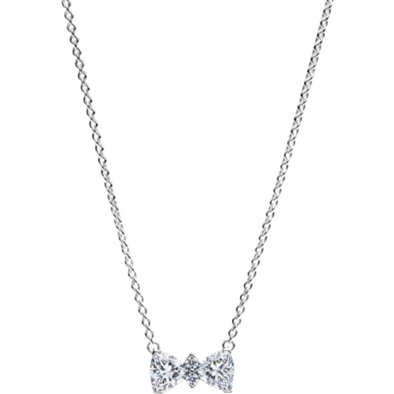 Pandora Sparkling Bow Necklace - Silver/Transparent