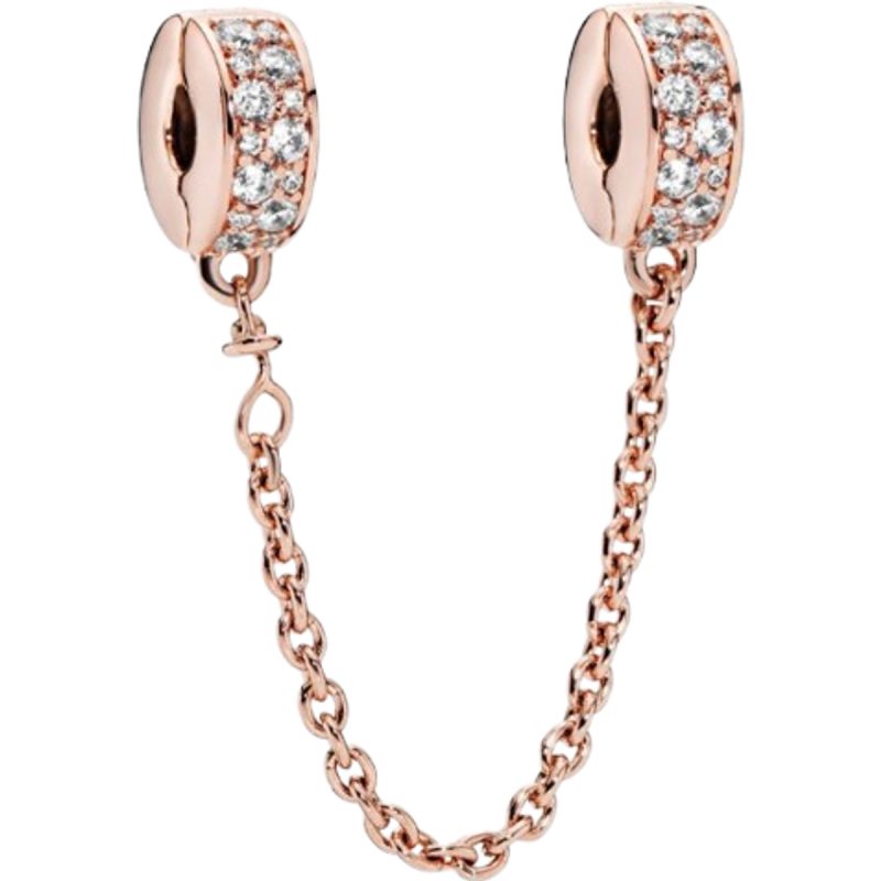 Pandora Clear Pavé Safety Chain Clip Charm - Rose Gold/Transparent