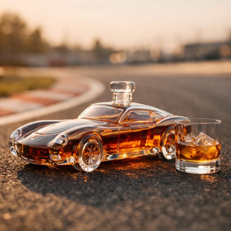 Bilformet whiskydekanter i højborosilikatglas - unik bordflaske som gave, 300 ml