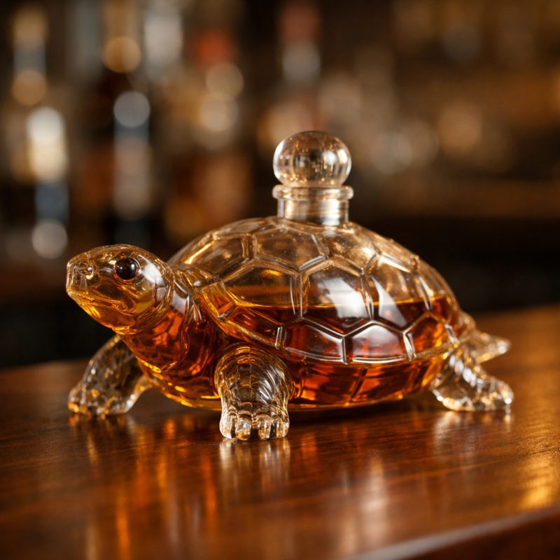 Håndblæst whiskyflaske i glas med skildpaddemotiv - Unikt dekorativt barudstyr til hjemmet
