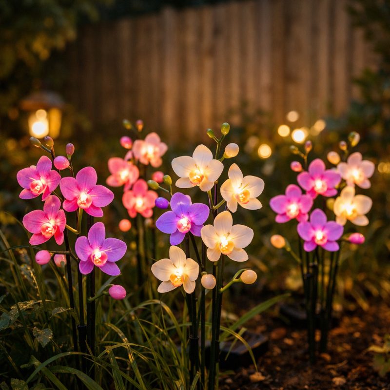 LED-solcellelampe med orkidéer til haven