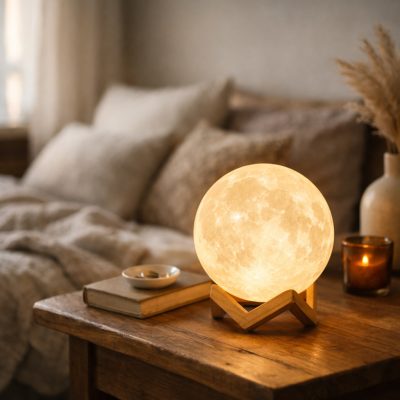 3D månebordlampe - LED i to farver, USB-genopladelig, moderne boligbelysning