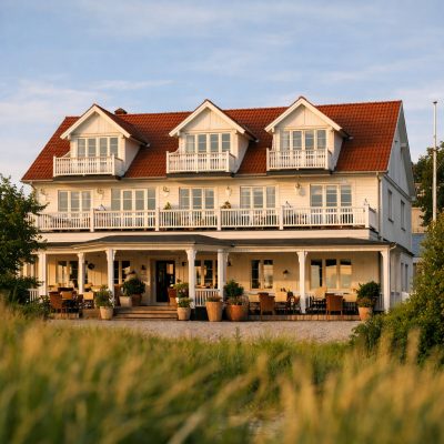 Overnatning og gastronomi på Aarøsund Badehotel nær færgen
