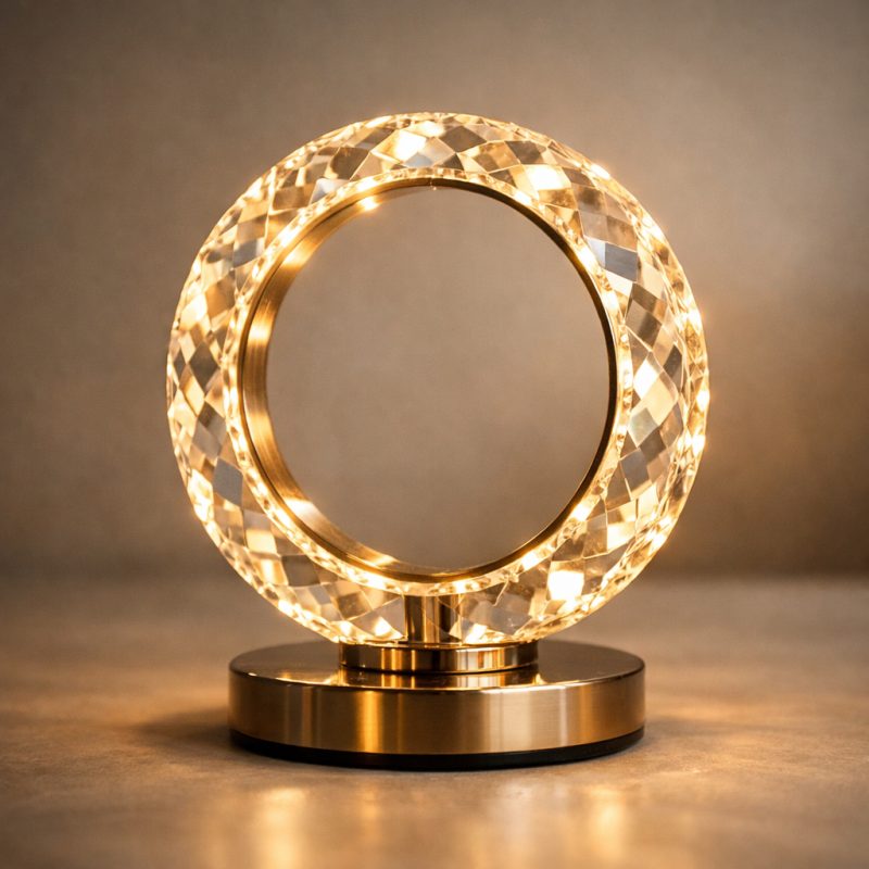 Elegant krystalring-natlampe med justerbar belysning