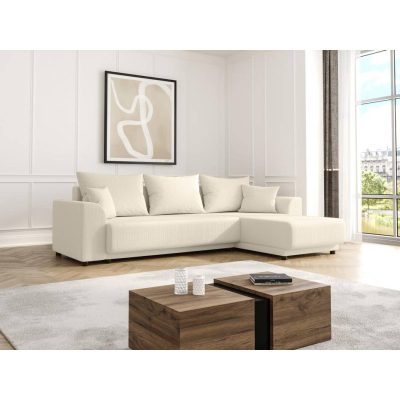 Vente-unique Vendbar Konvertibel Hjørnesofa Beige Fløjl Sofa