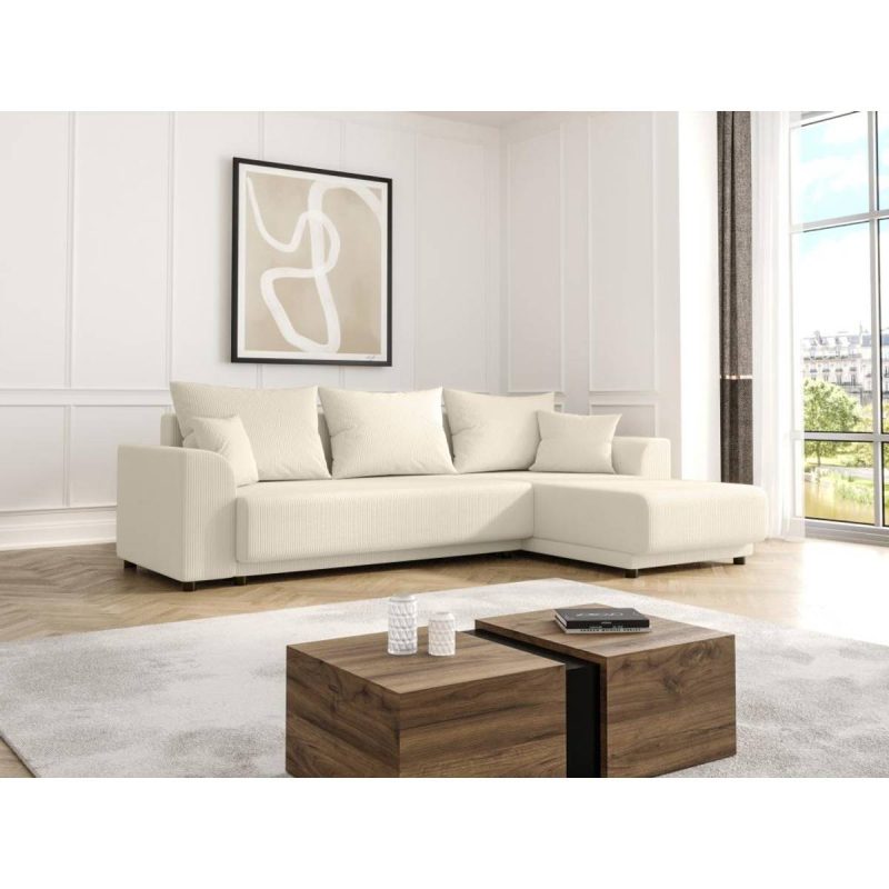 Vente-unique Vendbar Konvertibel Hjørnesofa Beige Fløjl Sofa
