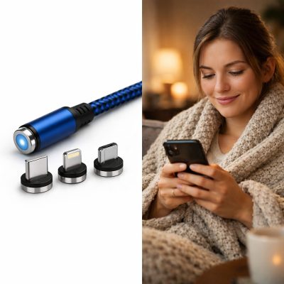 Magnetisk 3-i-1 ladekabel til nem opladning