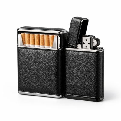 Stilfuldt 2-i-1-etui til cigaretter og lighter i slidstærkt PU-læder