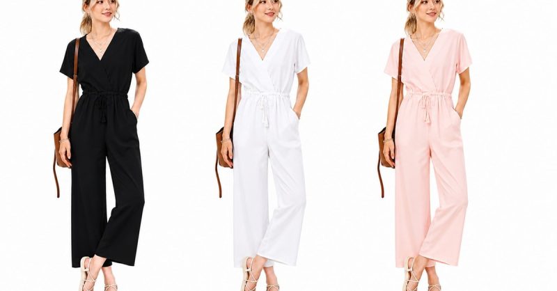 Stylish Women's V Neck Wide Leg Jumpsuit at Affinity