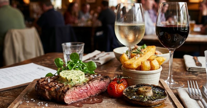 Chargrilled Flat Iron Steak and Wine at White Hart