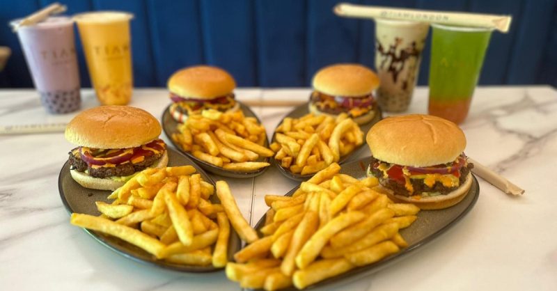 Delicious Signature Burger with Fries at Tiam London