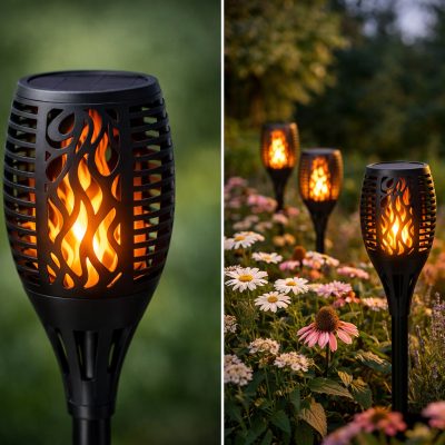 Solcelledrevne havefakler med naturtro flammeeffekt