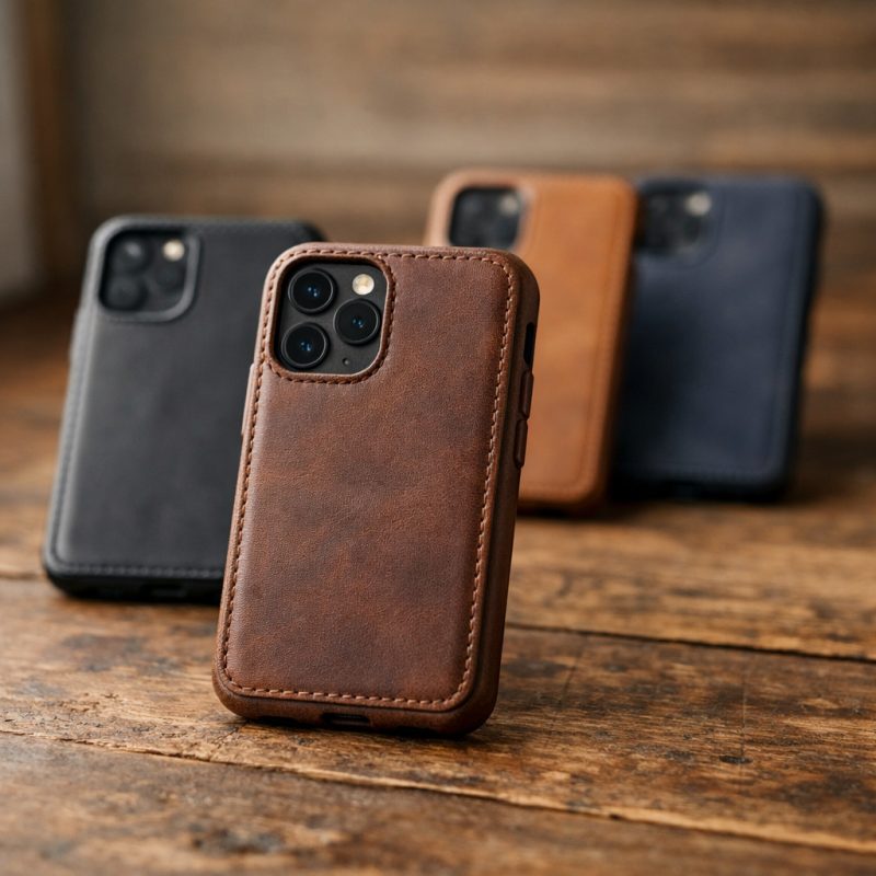 Stilfuldt lædercover velegnet til iPhone og Samsung - har også har plads til kort og sedler