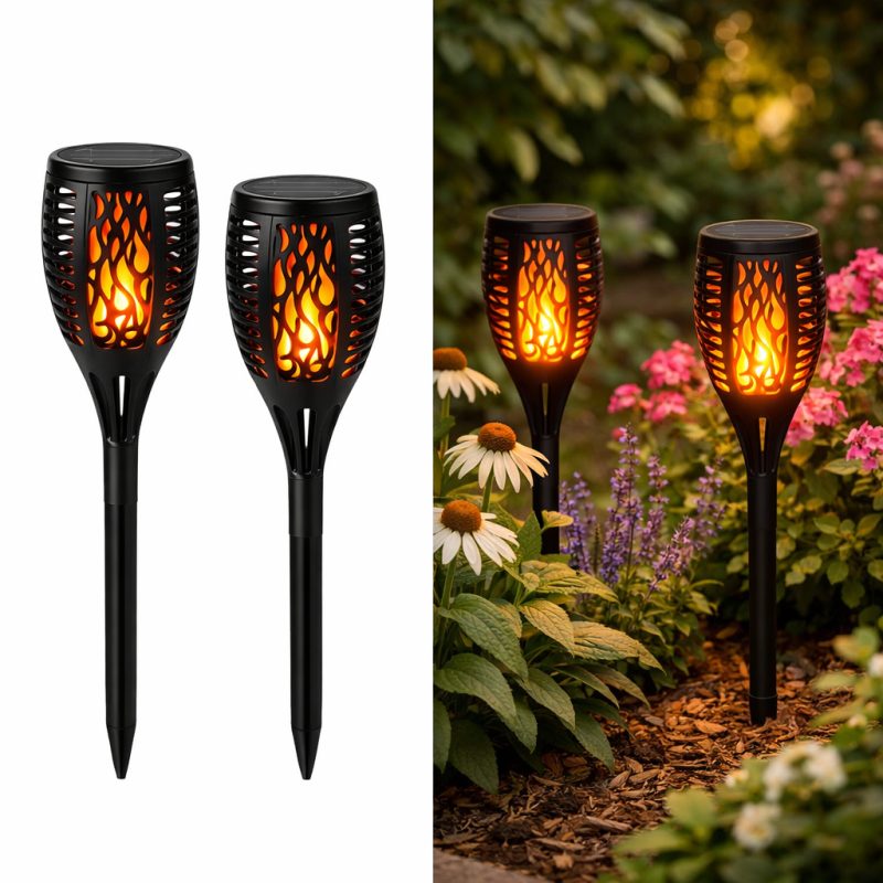 Solcelledrevne havefakler med naturtro flammeeffekt