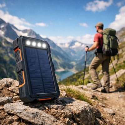 Vand- og vejrbestandig powerbank med solcelleopladning