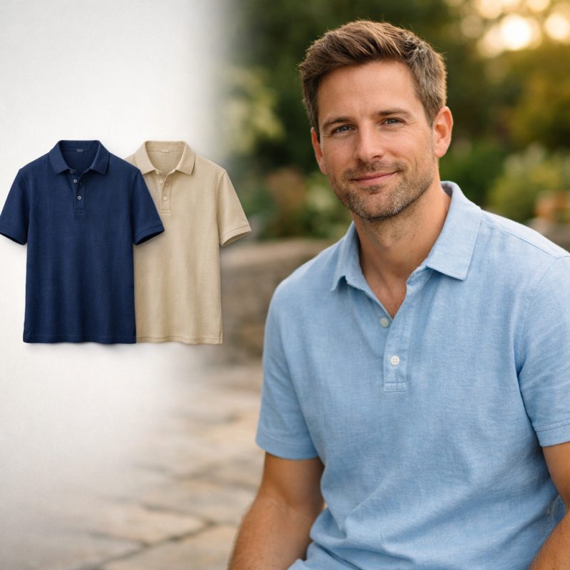 Klassisk hørpoloshirt til mænd i britisk stil