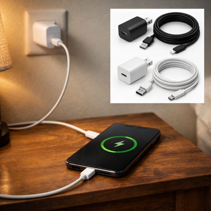 Kompatibel iPhone hurtigoplader USB-C strømadapter 20W + 2m kabel