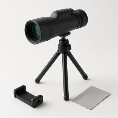 Monokulært teleskop med stativ og clip-on til mobil