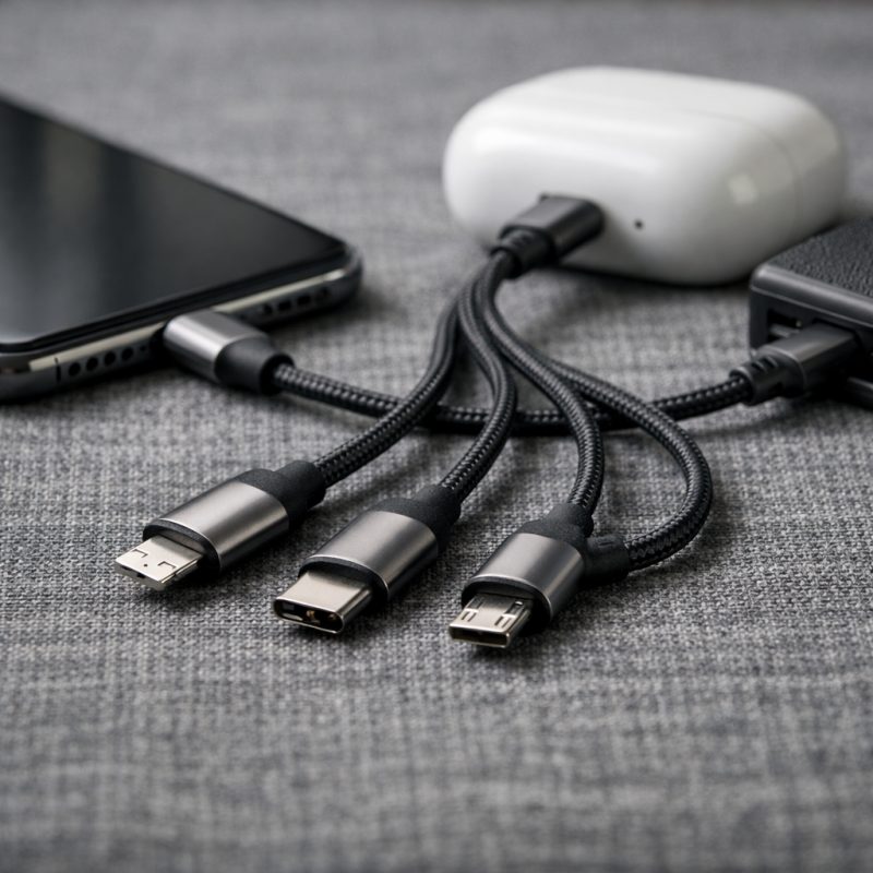 Nylon 3-i-1 ladekabel til Apple, USB-C og Micro-USB