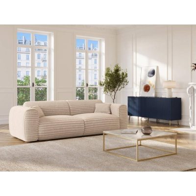 Vente-unique 4-Personers Sofabed Med Hurtig Udtræk Beige Fløjlssofaen Sofa