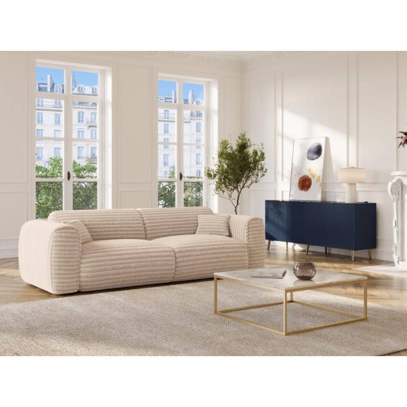 Vente-unique 4-Personers Sofabed Med Hurtig Udtræk Beige Fløjlssofaen Sofa
