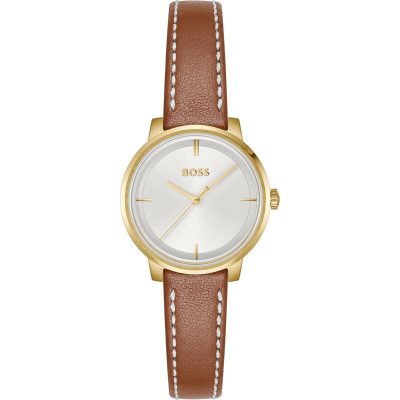 BOSS Women's Gold Case White Dial Brown Leather Strap Watch