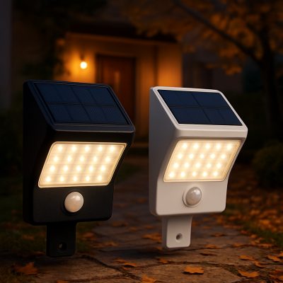 Solcelledrevet væglampe med bevægelsessensor og 36 LED'er