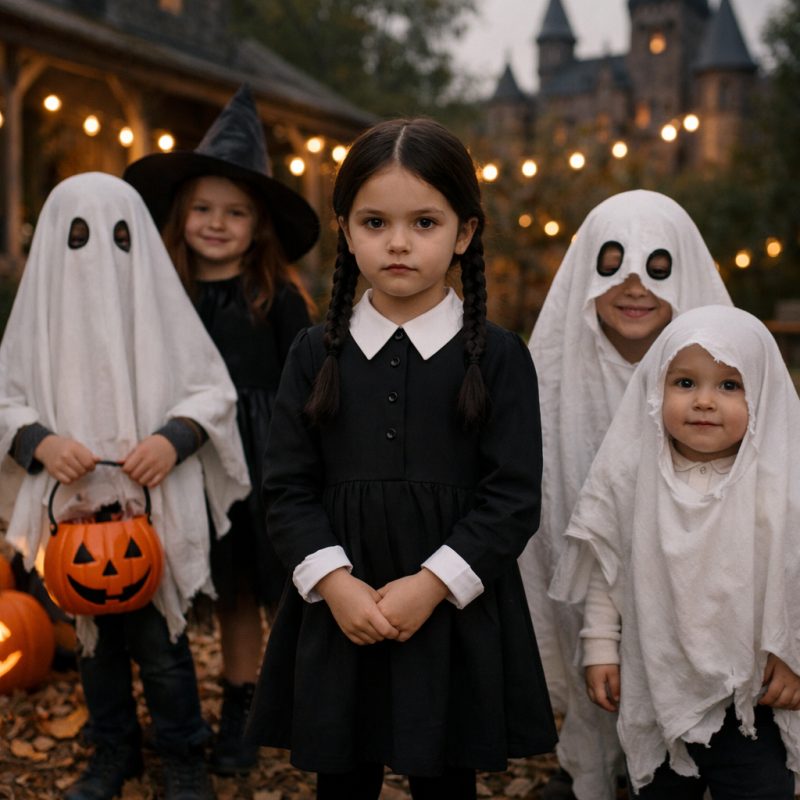 Wednesday Addams-inspireret kjole til børn - Halloween-kostume (4)
