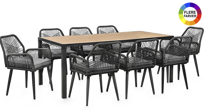 Elegant spisegruppe til 8 personer – Komfort og stil til haven!