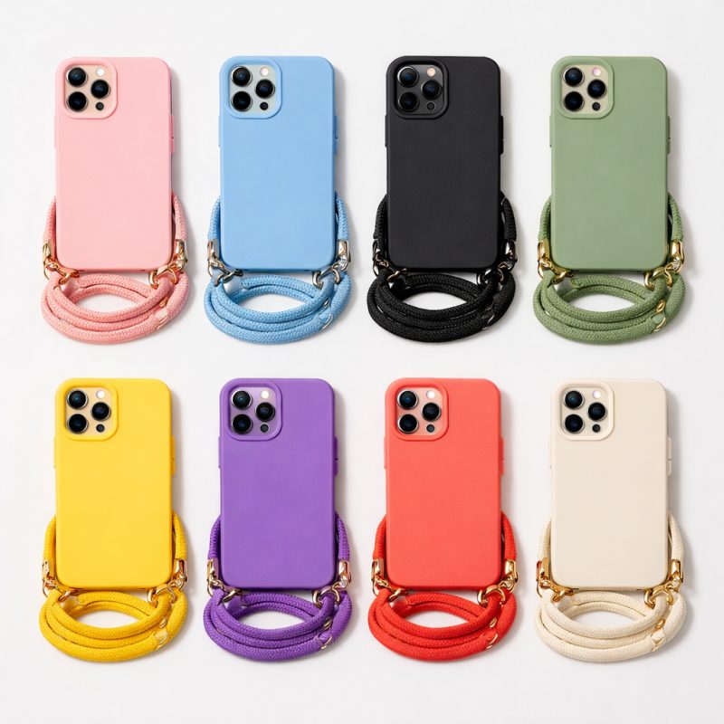 Deal på Stilfuldt silikonecover med crossbody-rem til iPhone