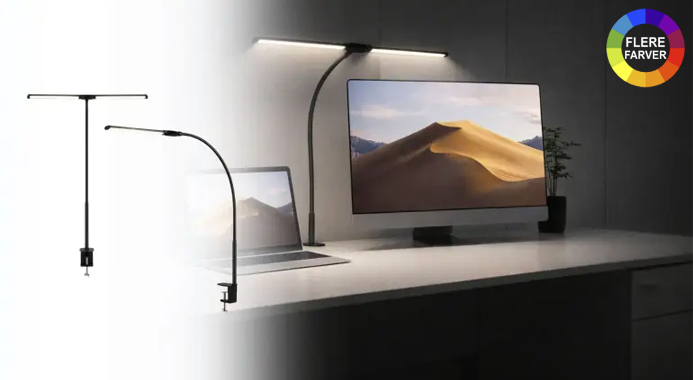 LED-skrivebordslampe med dobbelte justerbare arme - perfekt til læsning, krydsord, håndarbejde eller arbejde ved computeren