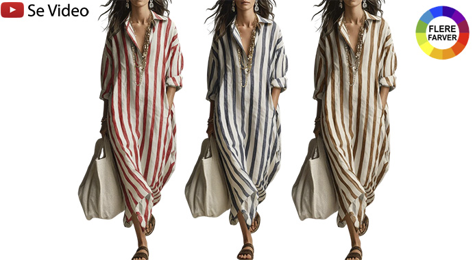 Vintage maxikjole til kvinder med stribet print og løs pasform – perfekt til strand, ferie og fest i boho-stil