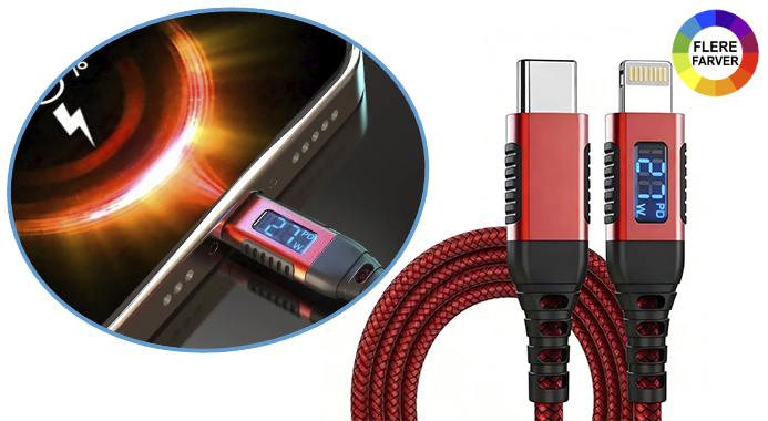 MFi-Certificeret USB-C til Lightning-kabel med LED-display