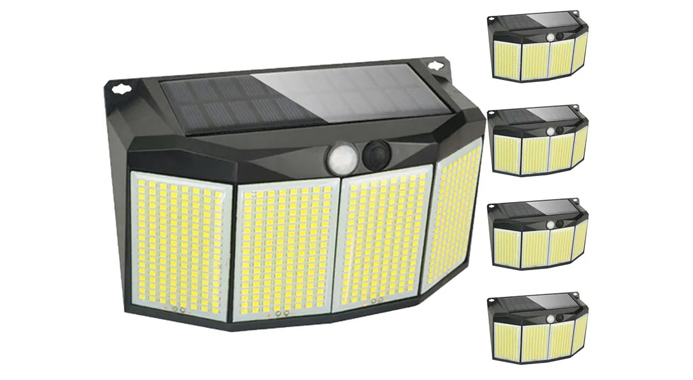 Vandtæt LED solcellelampe med bevægelsessensor og 3 lysindstillinger til have, indkørsel og garage