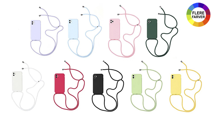 Flydende silikonecover til iPhone med justerbar crossbody-rem