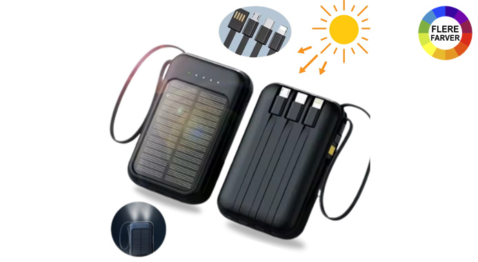 4-i-1 solcelledrevet powerbank – 10.000 mAh