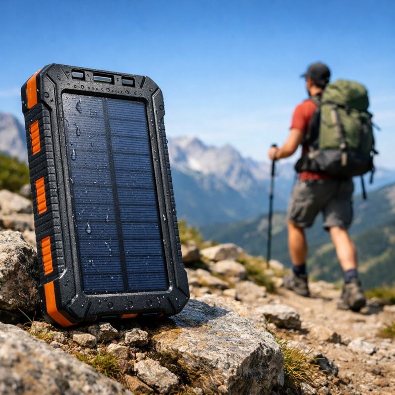 Vand- og vejrbestandig powerbank med solcelle - 10.000 mAh