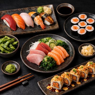 Take away sushi menu for 3 personer med hele 56 stk