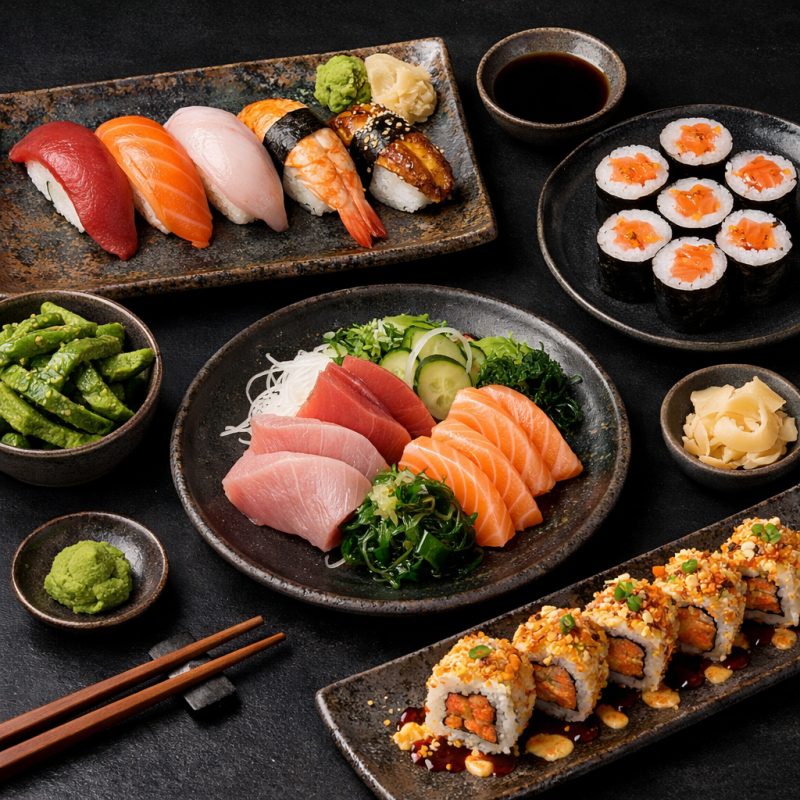 Take away sushi menu for 3 personer med hele 56 stk