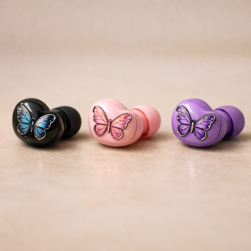 Trådløse Bluetooth-øretelefoner med sommerfugledesign